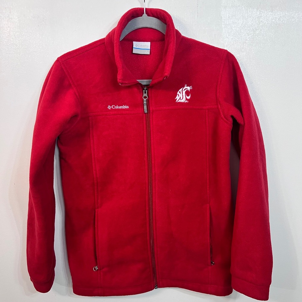 Columbia WSU Cougars Youth L 14/16 Red Fleece Full Zip Jacket Wazzu Cougs